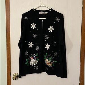 BP Design Black Beaded & Embroidered Christmas Cardigan Size XL
